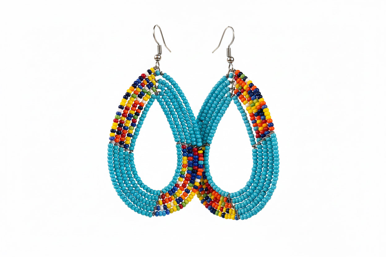 Blue Beed Earrings Hoop